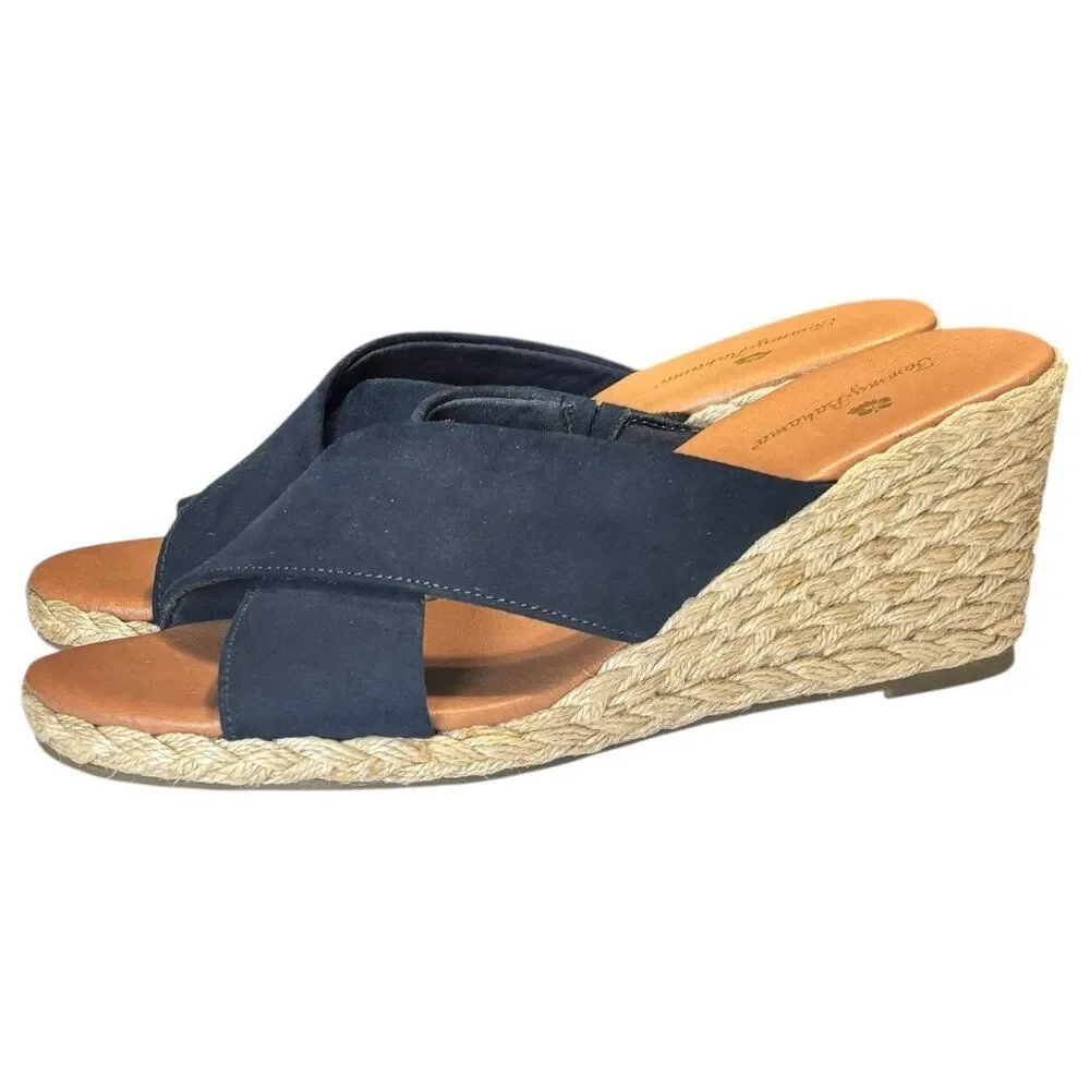 Tommy Bahama Stacey Espadrille Wedge Sandals 8.5 Slide Navy Criss-Cross Strap